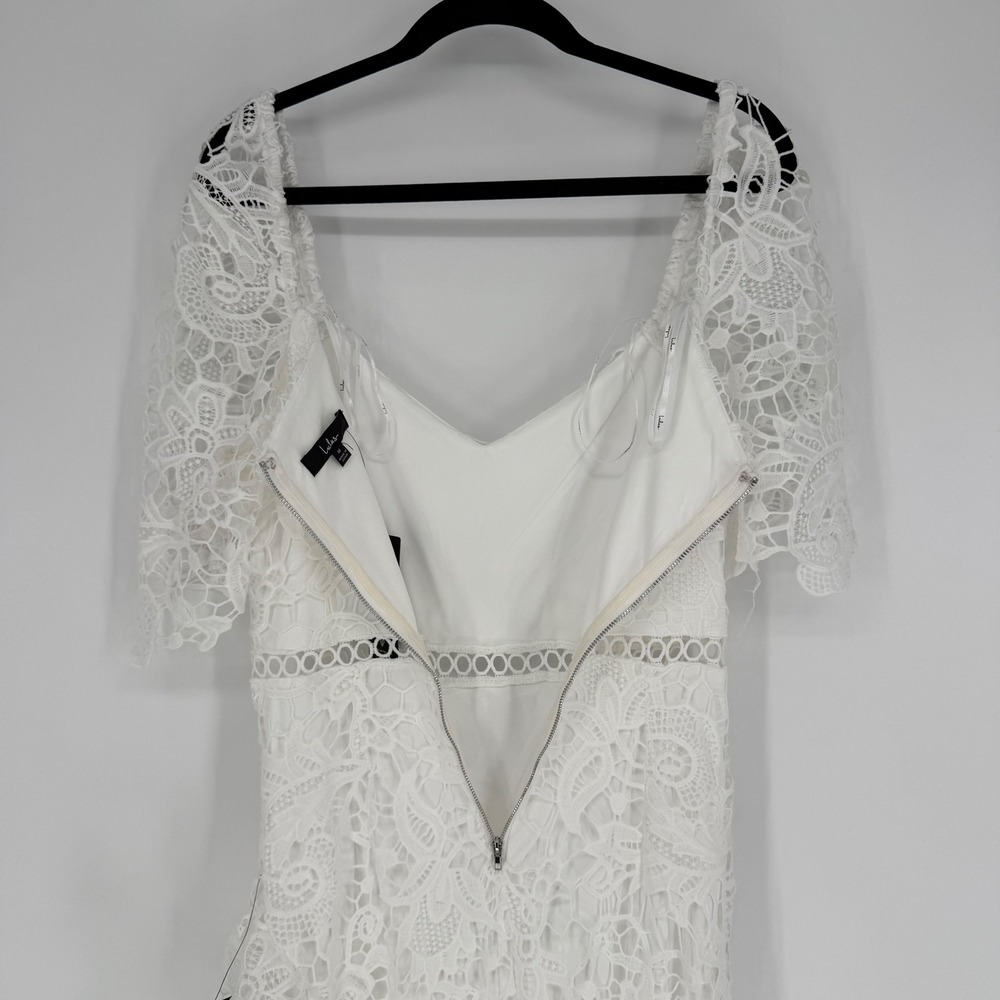 LULUS BRIARWOOD WHITE LACE RUFFLED MIDI DRESS MEDIUM NWT - Picture 11 of 13